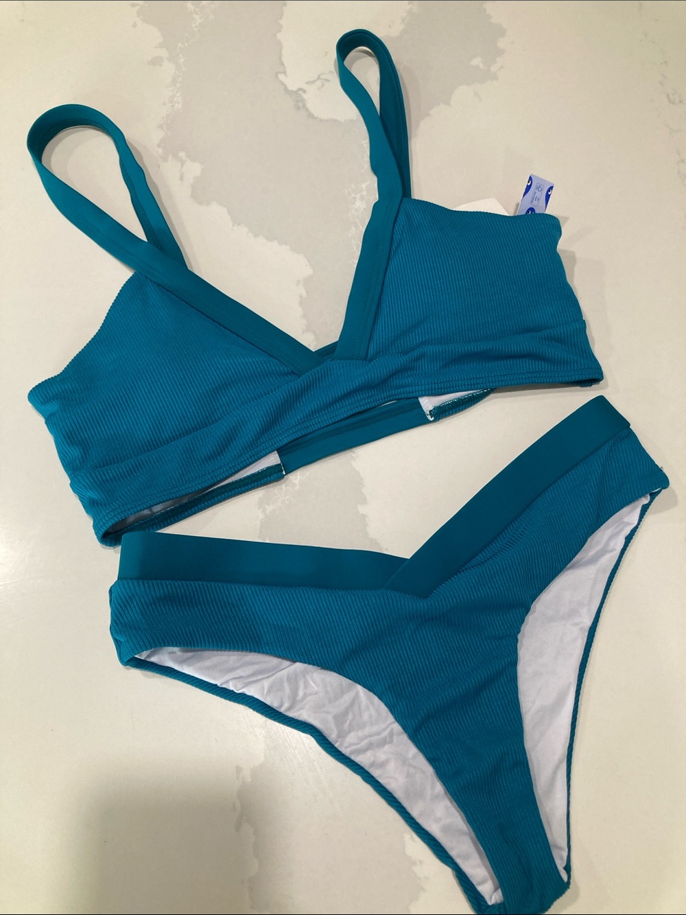 Cider Teal Ribbed V-Neck Bikini Set